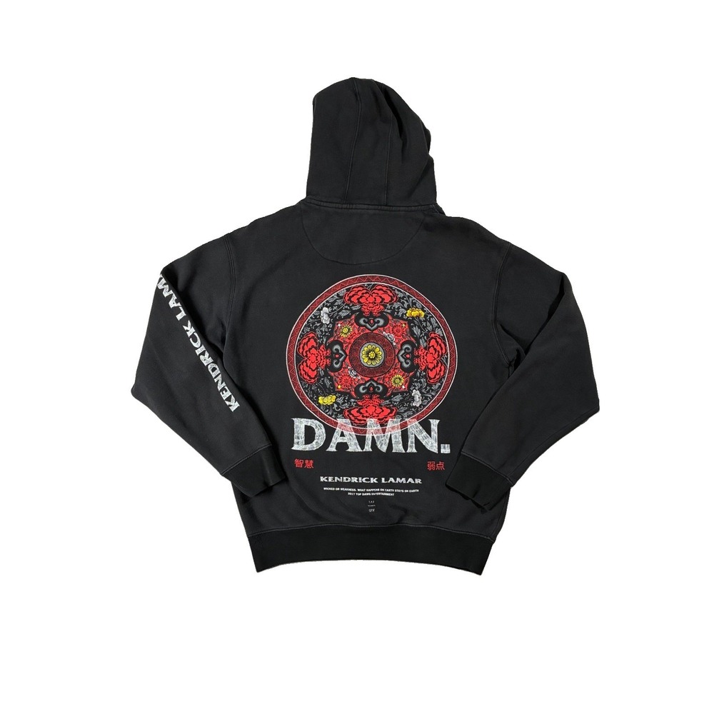 Kendrick Lamar DAMN Tour Graphic Hoodie Black Mens L Y2K Nostalgia Retro-Grunge